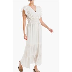 Max Studio Pebble Crepe Flutter Sleeve Maxi Dress In Ivory